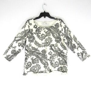 Pendleton Buttoned Cardigan Women's Petite Large Black White Paisley Print Short